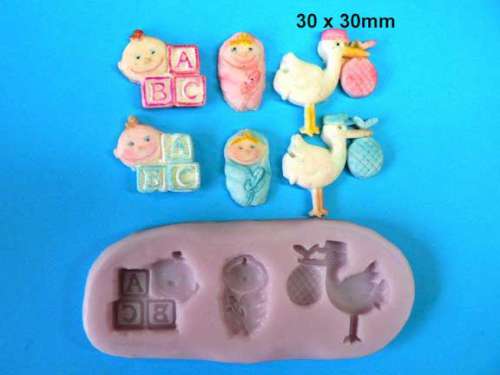 Stork and Baby Silicone Mould - Click Image to Close
